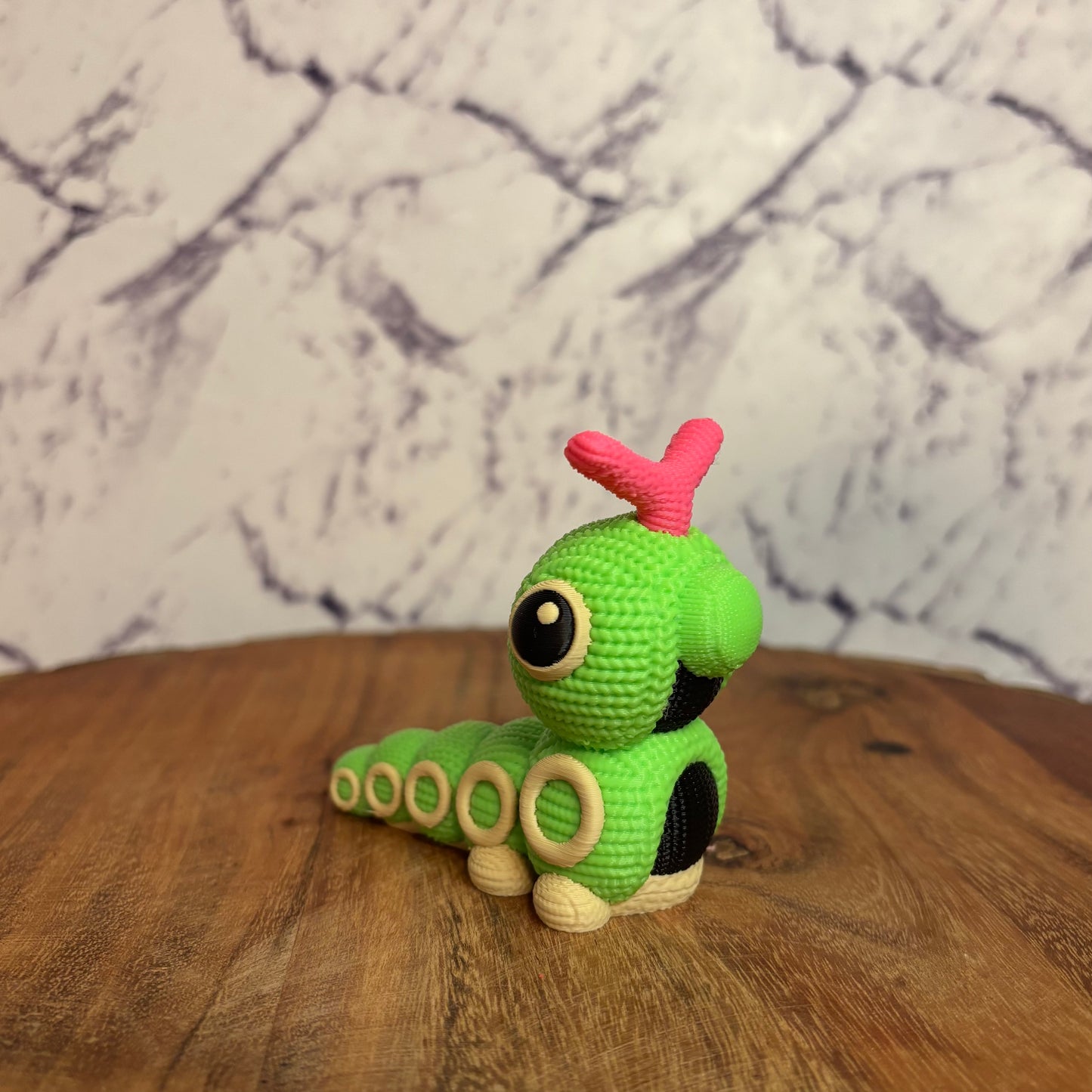 3D Printed Caterpie-Inspired Figure – Knitted Texture Pokémon Collectible!
