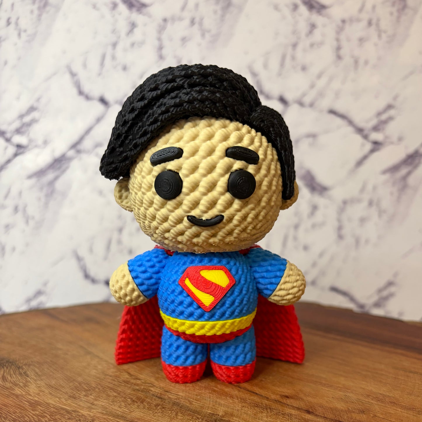 Superman 3D Printed Chibi Figure — DC Comics Man of Steel Knitted-Texture Collectible