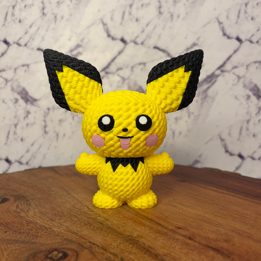 Pichu Pokémon 3D Printed Figure — Baby Electric Type Knitted-Texture Collectible