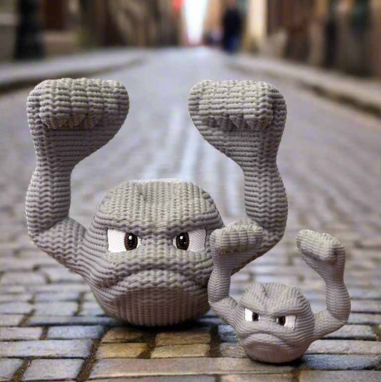 3D Printed Geodude Inspired Figure – Knitted Texture Pokémon Collectible!